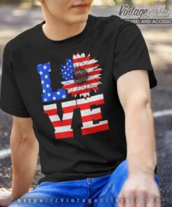 American Flag Sunflower Love 4th Of July T Shirt