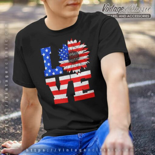 American Flag Sunflower Love 4th Of July Shirt