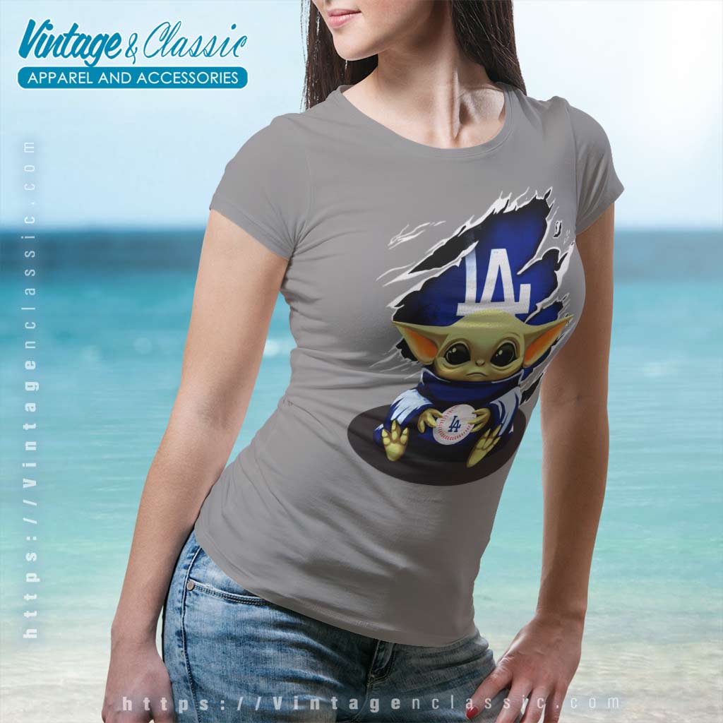 Los Angeles Dodgers Christmas Baby Yoda Star Wars Funny Happy MLB Women's  V-Neck T-Shirt