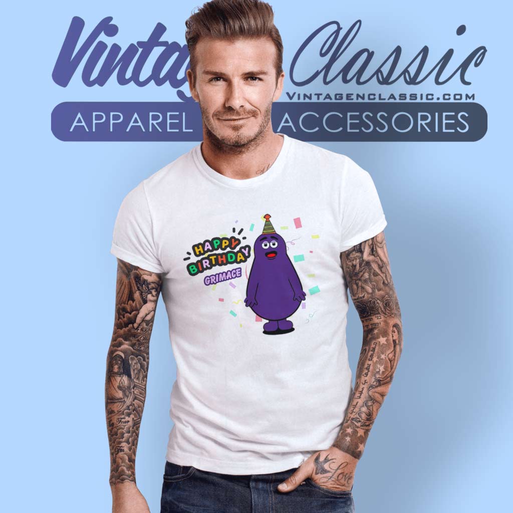 Grimace Happy Birthday Character Funny Shirt - High-Quality Printed Brand