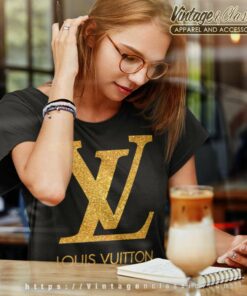 Louis Vuitton Monogram T-Shirt Tops Women Size S LV Logo Glitter