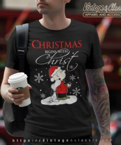 Snoopy Charlie Brown Christmas Begins With Christ T Shirt