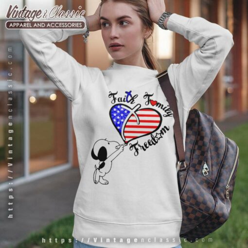 Snoopy Faith Family Freedom Heart American Flag Shirt