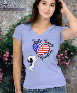 Snoopy Faith Family Freedom Heart American Flag V Neck TShirt