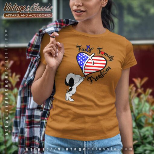 Snoopy Faith Family Freedom Heart American Flag Shirt