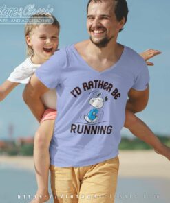 Snoopy Id Rather Be Running V Neck TShirt