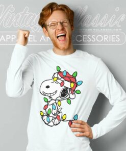 Snoopy Wrapped In Christmas Lights Long Sleeve Tee